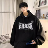 TRYESS-90s streetwear  American Vintage Graffiti Letter Print Graphic Hoodies Men's Y2K Streetwear Oversized Sweatshirt Fleece Pocket Hoodie Clothes