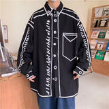 TRYESS-men fall outfits -new shirt men's hand-painted graffiti long-sleeved shirt spring and autumn large size loose top Hong Kong style shirt jacket