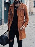 Vintage Double-breasted Long Jackets Mens Fall Winter Casual Solid Color Lapel Trench Windbreaker Men Stylish Overcoats Outwear