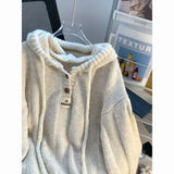 Tryess-Casual Loose Hooded Sweater Womens Autumn and Winter Wear 2024 Korean Knitted Top Vintage Harajuku Chic Solid Femme Sweater