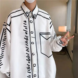 TRYESS-men fall outfits -new shirt men's hand-painted graffiti long-sleeved shirt spring and autumn large size loose top Hong Kong style shirt jacket