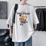 TRYESS-90s streetwear  Funny Feel Good Bear Print Tops Man Casual Oversize T Shirt Cotton Summer Short Sleeved Crewneck Y2K T Shirts Streetwear Clothes