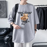 TRYESS-90s streetwear  Funny Feel Good Bear Print Tops Man Casual Oversize T Shirt Cotton Summer Short Sleeved Crewneck Y2K T Shirts Streetwear Clothes