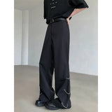 Tryess-Chain Black Suit Pants Men Oversized Fashion Society Mens Dress Pants Korean Loose Wide Leg Pants Mens Office Formal Trousers