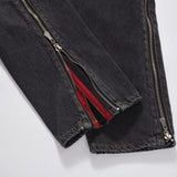 Tryess Vintage Street Style Zipper Straight Washable Long Pants Black Jeans 100％Cotton Trousers For Men Women Loose