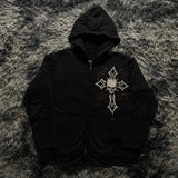 Tryess-Gothic punk skull print design aesthetic oversized zipper hoodies for men y2k hip-hop high streetwear rock pop baggy sweatshirts