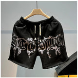 Tryess-Gothic dark cross letter print shorts men summer fashion trend y2k baggy American hip-hop high street basketball gym shorts men