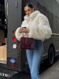 2024 Winter White Warm Cozy Cropped Faux Fur Coat Women's Elegant Long Sleeve Short Fur Jacket Lady Chic Girl Highstreet Outwear