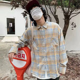 TRYESS-90s streetwear  Vintage Plaid Shirts Men Fashion Teens Couples All-match Outwear Streetwear Baggy Y2k Tops Handsome Slouchy Clothing Korean Ins