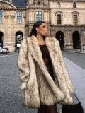 Vintage Fashion Brown Faux Fur Thick Long Overcoat Cardigan Fleece Warm Long Trench Coat Winter Fluffy Plush 2024 New Streetwear