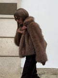 2024 Winter Lapel Warm Faux Fur Coat Luxury Fluffy Plush Long Sleeve Thick Short Jackets New Fashion Lady High Street Outerwear