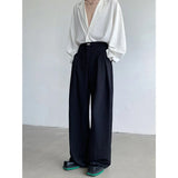 Tryess-Baggy Black Suit Pants Mens Oversized Fashion Society Mens Dress Pants Korean Loose Wide Leg Pants Mens Office Formal Trousers