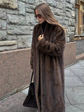 Vintage Luxury Dark Brown Long Faux Fox Fur Coat Elegant Fluffy Loose Woman Overcoat 2024 Lady Autumn Winter New Commuter Wear