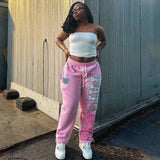 Tryess-Aesthetic sexy pink letter printed straight pants y2k 2000s clothes niche classic simple casual versatile couple baggy sweatpant