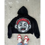 Tryess-2024 American Loose Hoodie Big Head Cartoon Print Oversized Pullover Sweatshirt Women Men Couple Fashion Street Wear ins