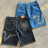 TRYESS-90s streetwear - Summer Retro Denim Shorts Y2K Men Women Fashion Loose Bounty Dragon Pattern Gothic Hip Hop Shorts Street Wear