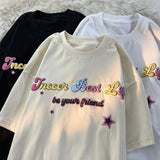 Tryess-Sweet cool star letter printing short-sleeved T-shirt women's fashion summer loose lazy wind trend retro y2k top O-neck T-shirts