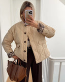 Casual Leopard Print Lining Splicing Cotton Jacket Women Fashion O-neck Button Pocket Thick Coat 2024 Ladies High Street Outwear