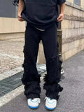 TRYESS-90s streetwear  American Style Erosion Damage Raw Edge Street Jeans Men's Harajuku Style Hip-hop Dance Straight White Jeans Women's Y2k Clothing