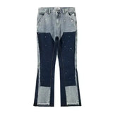 Tryess-2024 European and American retro washed spliced denim loose trousers high street couple straight micro-flared jeans hot sale