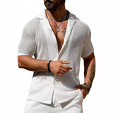 TRYESS Streetwear Fashion Knitwear Mens Shirt Sexy See Through Knit Tops Men Summer Casual Button Lapel Short Sleeve Hollow Out Shirt