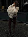 Winter Fashion Solid White Fluffy Fur Short Coat Women High Street Luxury High Collar Faux Fox Jacket 2024 Female Warm Overcoat