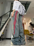 Tryess- Streetwear y2k 90s Fashion Harajuku hip-hop red striped splicing design oversized high-waisted jeans women y2k street aesthetic popular straight baggy pant