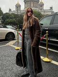 Vintage Luxury Dark Brown Long Faux Fox Fur Coat Elegant Fluffy Loose Woman Overcoat 2024 Lady Autumn Winter New Commuter Wear