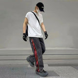 Tryess- Streetwear Y2K Hip Hop Gothic Splice Street Loose Casual Black Denim Trousers Long Pants Jeans for Men