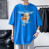 TRYESS-90s streetwear  Funny Feel Good Bear Print Tops Man Casual Oversize T Shirt Cotton Summer Short Sleeved Crewneck Y2K T Shirts Streetwear Clothes