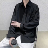 TRYESS White Solid Shirts With Tie Men's Oversize Long Sleeve Casual Cardigan Fashion Spring Autumn Blouses Unisex Daily All-match Tops