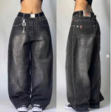 Tryess-Harajuku hip-hop black washed high-waisted jeans for women y2k gothic simple classic casual popular wide-leg straight baggy pant