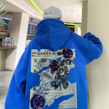 TRYESS-90s streetwear -Y2K Vintage Rose Graphic Print Hoodies For Men Goth Fashion Streetwear Clothes Casual Fleece Hip Hop Loose Pullover Sweatshirts