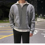 Tryess- Semi-High Neck Zipper Sweater