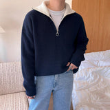 Tryess- Semi-High Neck Zipper Sweater