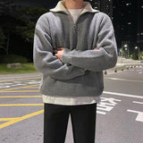 Tryess- Semi-High Neck Zipper Sweater