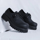 Tryess- Seodaemun Matt Black Leather Extra Round Toe Chunky Derby Shoes