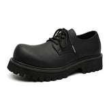 Tryess- Seodaemun Matt Black Leather Extra Round Toe Chunky Derby Shoes