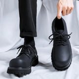 Tryess- Seodaemun Matt Black Leather Extra Round Toe Chunky Derby Shoes