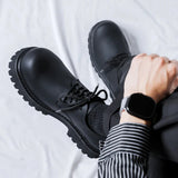 Tryess- Seodaemun Matt Black Leather Extra Round Toe Chunky Derby Shoes