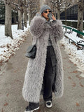 Fashion Warm Faux Fur Fluffy Overcoat Women Elegant Thicken Gray Long Warm Coat 2024 Winter Female Commute High Street Outerwear