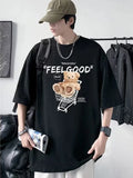 TRYESS-90s streetwear  Funny Feel Good Bear Print Tops Man Casual Oversize T Shirt Cotton Summer Short Sleeved Crewneck Y2K T Shirts Streetwear Clothes