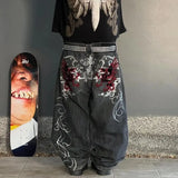 Tryess- Streetwear y2k 90s Fashion Gothic punk dark personality graphic print design casual jeans for women 2024 new hip-hop trend retro versatile streetwear baggy