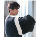 Tryess- Stitching Contrast Color Knitted Sweater