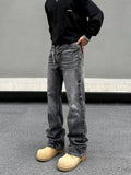 Tryess- Straight-Leg Washed Denim Pants