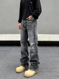 Tryess- Straight-Leg Washed Denim Pants