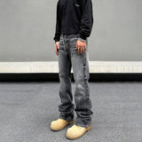 Tryess- Straight-Leg Washed Denim Pants