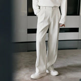 Tryess- Textured Fabric Wide-Leg Casual Pants