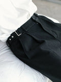 Tryess- Textured Fabric Wide-Leg Casual Pants