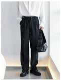 Tryess- Textured Fabric Wide-Leg Casual Pants